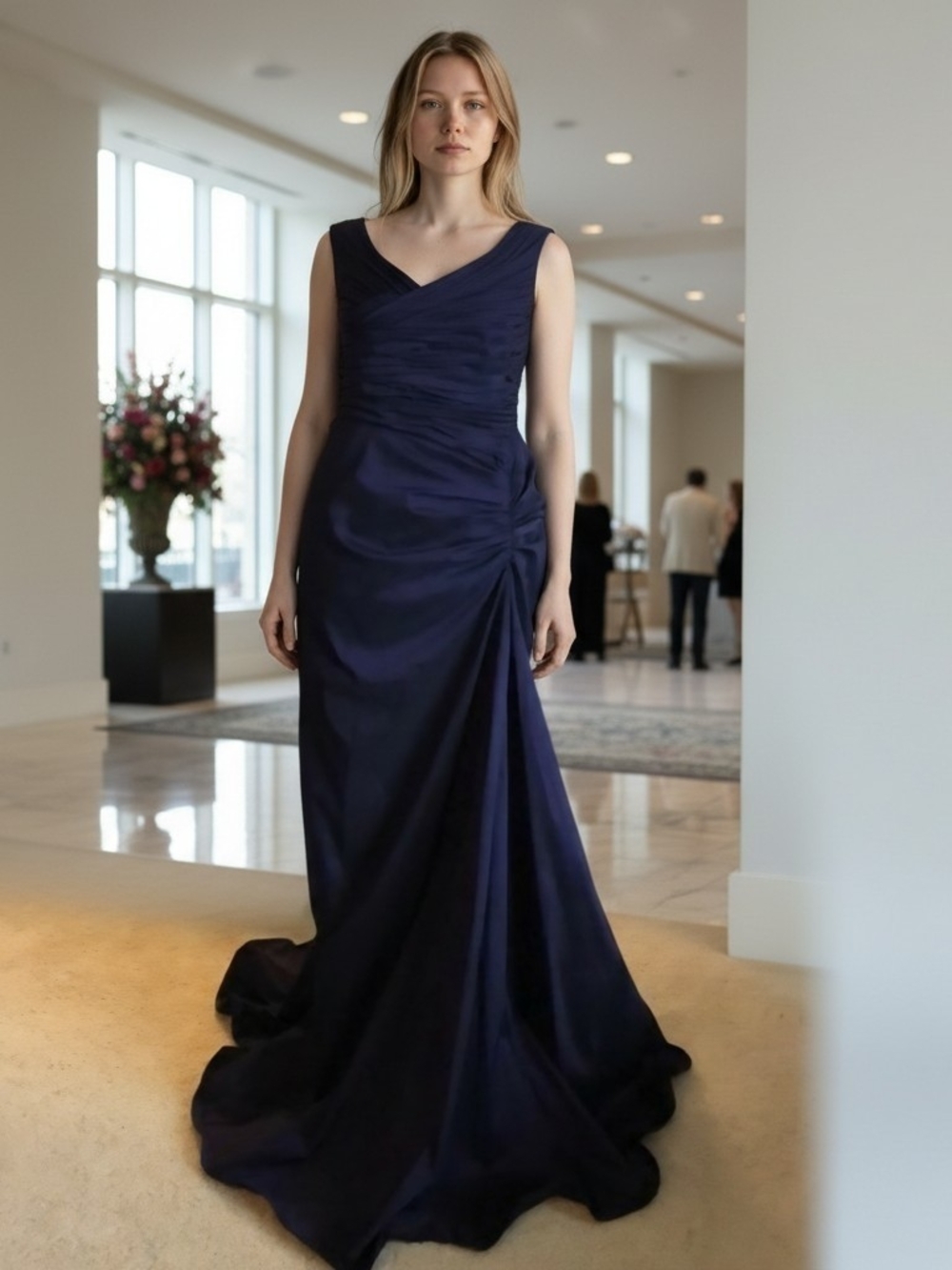 Adrianna Papell Rich Purple Ruched Evening Gown - Picture 2 of 9